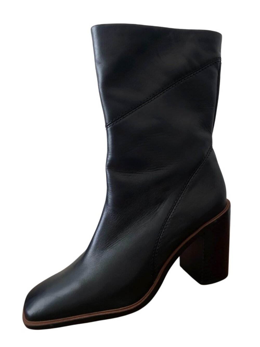 Franco Sarto STEVIE Mid-Calf Black Leather Square-Toe Chunky Heel Boots Size 9M